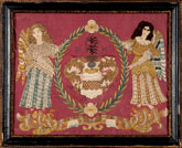 Angles with family crest 17th c needlework - Huber