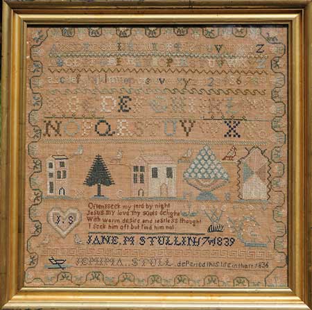 Jane Stull antique needlework sampler from Huber
