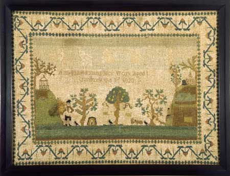 antique sampler worked by Anna Maria Titus 1823, NY, NY from Huber