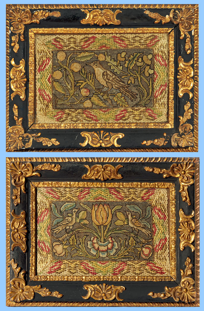 Pair of 17th century embroidered pictures from Huber