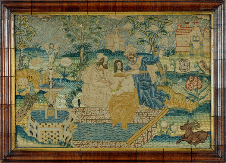 Susanna and the Elders, 17th c English needlework - from Huber