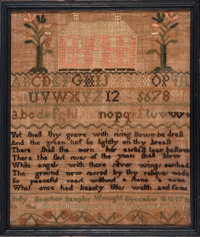 Woodbridge, CT sampler dated 1775 from Huber